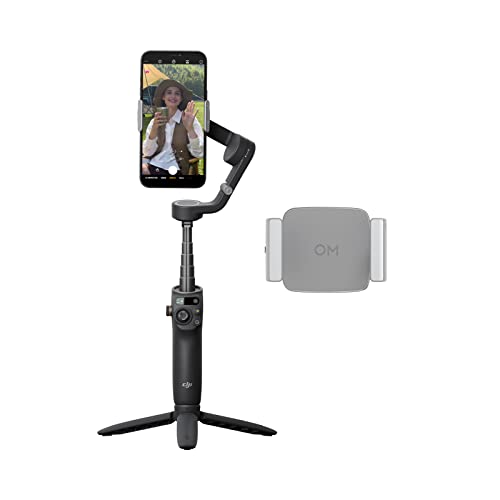 DJI OSMO Mobile 6 Smartphone-Gimbal, 3-Achsen-Stabilisierung, integrierter Verlängerungsstab, handlich und faltbar, Android und iPhone Gimbal mit ShotGuides & OM Handyklemme von DJI