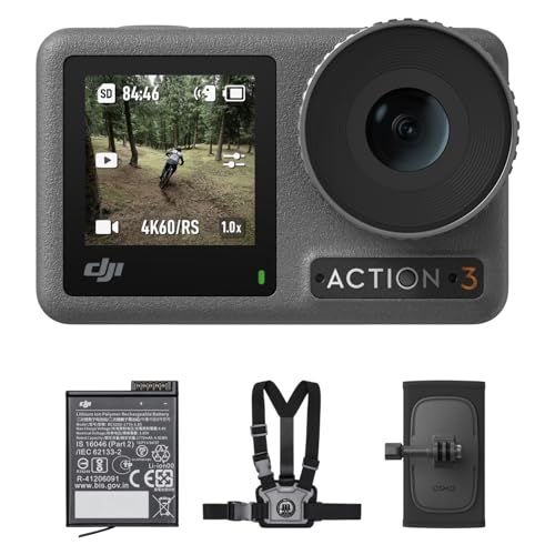 DJI Osmo Action 3 Outdoor Combo - 4K/120fps Action-Cam mit Brust- und Rucksackhalterung zum Wandern und Radfahren, superweites Sichtfeld, HorizonSteady, kältebeständig & 320 min Laufzeit mit 2 Akkus von DJI