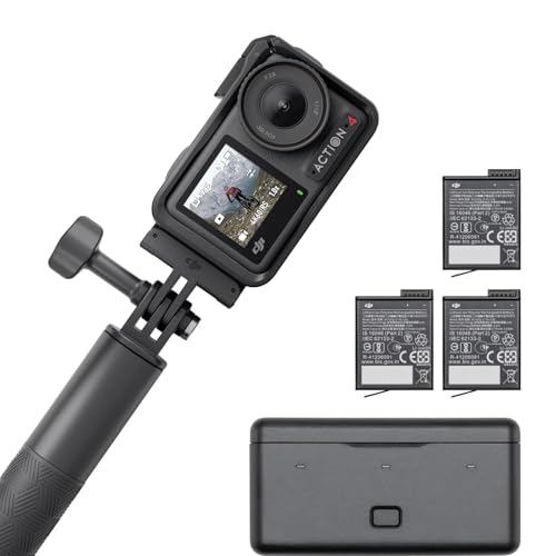 DJI Osmo Action 4 Adventure-Combo – 4K/120fps wasserdichte Kamera, 1/1,3-Zoll-Sensor, 10-Bit und D-Log M, 155°-Ultraweitwinkel-Sichtfeld, bis zu 7,5 Std. mit 3 zusätzlichen Akkus für Vlogging von DJI