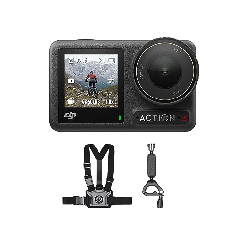 DJI Osmo Action 4 Motorrad- und Mountainbike-Combo – Erstelle hochwertiges 4K/120fps Filmmaterial mit einem intensiven 155°-Sichtfeld, Körperkamera mit einem 1/1,3-Zoll-Sensor, mit tragbarer Brustgurt von DJI