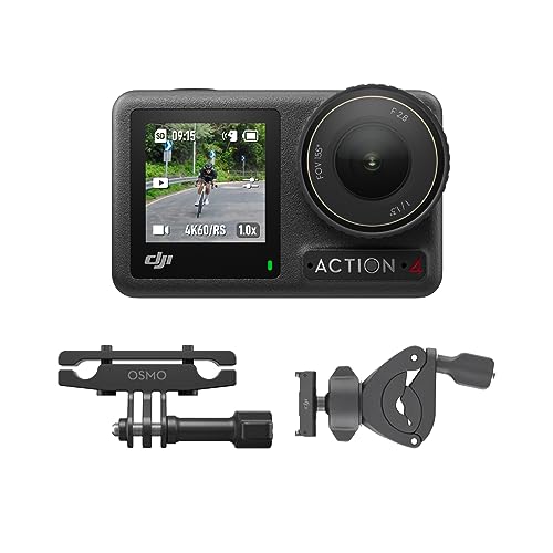 DJI Osmo Action 4 Radrennsport-Combo – Fahrradkamera mit 360°-Handschlaufe für Radfahrer, 1/1,3-Zoll-Sensor, atemberaubende Low-Light-Aufnahmen, 4K/120fps Filmmaterial, 155°-Ultraweitwinkel-Sichtfeld von DJI