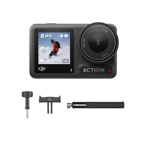 DJI Osmo Action 4 Ski-Combo – Ideal für Skifahrer mit Kit aus Osmo Verlängerungsstab (1,5 m), Kleiner Kamera mit 4K/120fps und 155°-Ultraweitwinkel-Sichtfeld, kältebeständig bis -20 °C und langlebig, von DJI