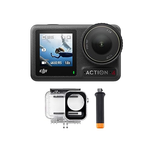DJI Osmo Action 4 Tauch-Combo – Wasserdichte Action-Kamera, Unterwasser-Video, Schwimmfähiger Griff und 60 m wasserfestes Gehäuse, 10-Bit und D-Log M, 1/1,3-Zoll-Sensor, 360° HorizonSteady, Vlogging-K von DJI