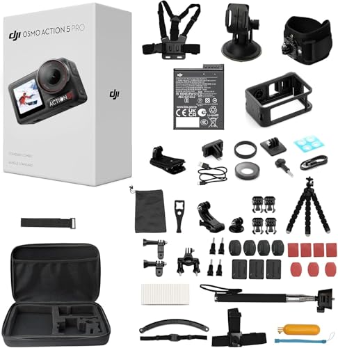 DJI Osmo Action 5 Pro Combo, mit 58Zubehör,wasserdichte Kamera mit 1/1,3“ Sensor, 4K/120fps, Motivverfolgung, Stabilisierung, Dual OLED Touchscreens, Action Kamera 4K Ideal für Sport (Einzelbatterie) DJI Osmo Action 5 Pro Combo, mit 58Zubehör,wasserdichte Kamera mit 1/1,3“ Sensor, 4K/120fps, Motivverfolgung, Stabilisierung, Dual OLED Touchscreens, Action Kamera 4K Ideal für Sport (Einzelbatterie) von DJI