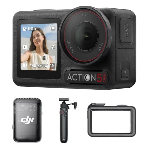 DJI Osmo Action 5 Pro Vlog Combo (Mic 2), Action-Kamera 4K ideal für Vlogger mit Ladegriff und Mic 2 Sender, Mini-Actionkamera mit 1/1.3″ Sensor, 4 Std. Laufzeit, Zwei OLED-Touchscreens von DJI