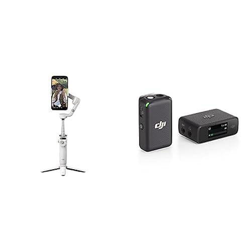 DJI Osmo Mobile 6 Solo Vlogging Combo, 3-Achsen-Handy-Gimbal, Objektverfolgung, tragbar und faltbar, Android- & iPhone-Stabilisator mit ShotGuides, Slate Gray, DJI Mikrofon (1 Sender + 1 Empfänger) von DJI