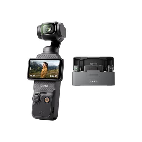 DJI Osmo Pocket 3 + Mic 2 (2 Sender + 1 Empfänger + Ladeschale), Vlogging-Kamera mit 1″ CMOS und 4K/120 fps, 3-Achsen-Stabilis., Schnellfokus, Gesichts-/Objektverfolgung, 2-Zoll-Touchscreen von DJI
