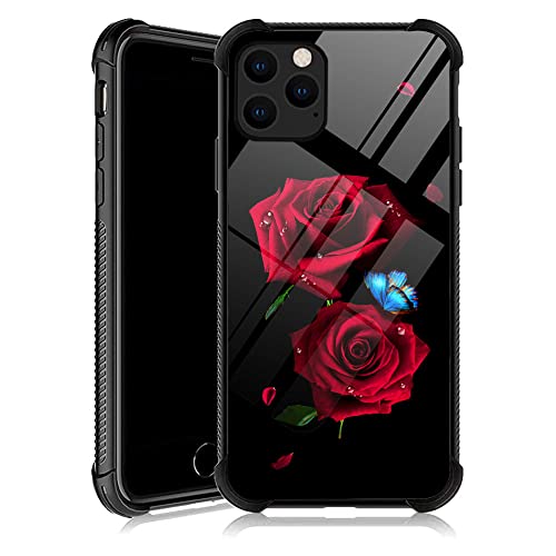 DJSOK Schutzhülle für iPhone 12 Mini, Design mit Stoßschutz, kratzfest, verstärkte Ecken, weiches TPU, für Damen und Herren, rote Rose, Schmetterling von DJSOK