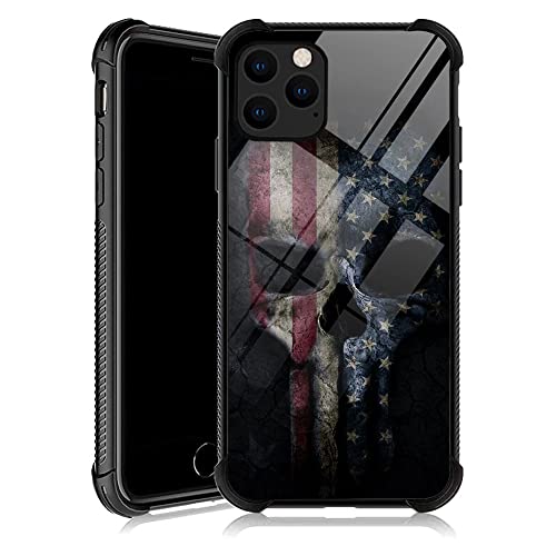 DJSOK iPhone 11 Hülle, Skull Bones USA American Flag iPhone 11 Hüllen für Männer Frauen Fans, Design Muster Rückseite Stoßfest von DJSOK