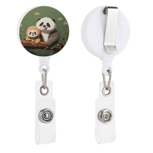 Ausweishalter mit süßem Panda und Faultier, einziehbar, mit Clip, robuster Karabiner, Namenskartenhalter für Schlüsselanhänger, Büroangestellte, Arzt, Krankenschwester von DJUETRUI