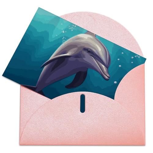 DJUETRUI Niedliche Meerestiere Delfin Grußkarten Blanko Dankeskarten mit Umschlägen Happy Birthday Karten Blanko Karten Valentinstag Karten von DJUETRUI