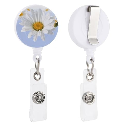 Weiß Gänseblümchen Versenkbare ID Abzeichen Halter Abzeichen Rollen Mit Clip Heavy Duty Karabiner Name Kartenhalter Für Schlüsselanhänger Büro Arbeiter Arzt Krankenschwester von DJUETRUI