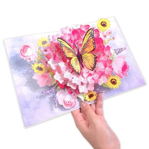 DKDXID Pop Up Karte Blumenkarte mit Umschlag 3D Schmetterlingskarte Danke Popup Karte Geburtstagskarte Valentinstagskarten Glückwunschkarte Pop-Up Karte Hochzeit GrußKarte für Gute Besserung,Jahrestag von DKDXID