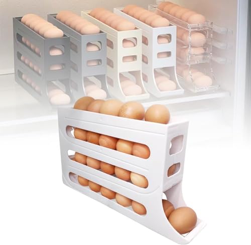 DKIIL NOIYB 4 Stufiger Eier Aufbewahrung Kühlschrank, Automatisch Rollender Kühlschrank Eier Organizer, Platzsparendes Eierhalter Kühlschrank Zur Aufbewahrung 30 Eier, Eierspender (Weiß) von DKIIL NOIYB