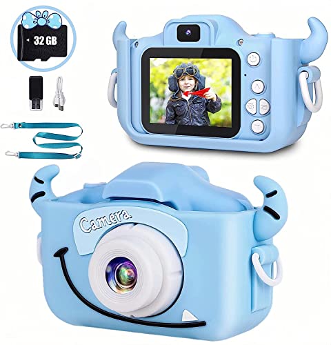 Kinderkamera,DKKD 2023 Upgrade Kinder Digitalkamera 20MP 1080P Selfie Anti-Drop Silikonhülle Kinder Kamera mit 32G Karte für 3-12 Jahre Junge,Blau von DKKD