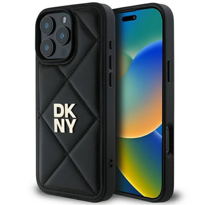 DKNY Handyhülle Case iPhone 16 Pro Kunstleder schwarz Logo 6,3 Zoll, Kantenschutz von DKNY