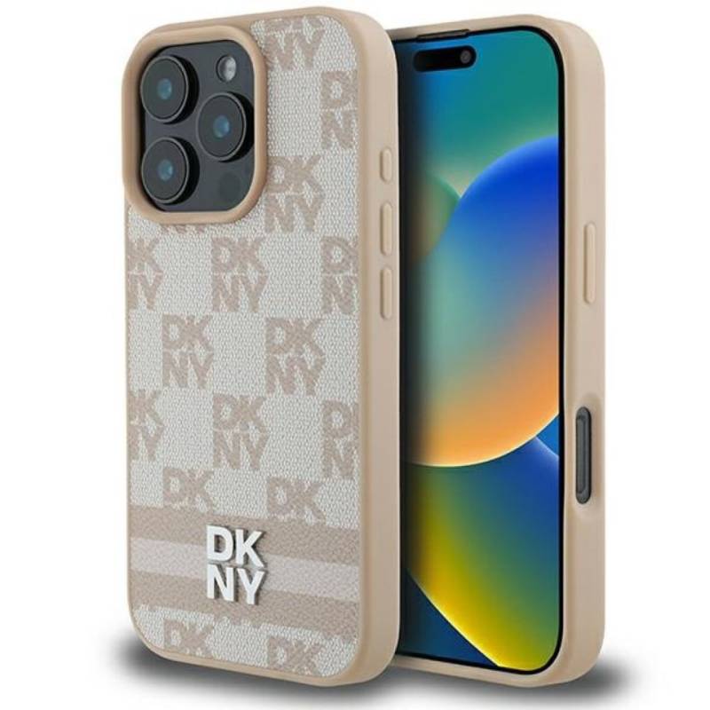 DKNY Handyhülle Case iPhone 16 Pro Max Kunstleder Logo goldfarben 6,9 Zoll, Kantenschutz von DKNY