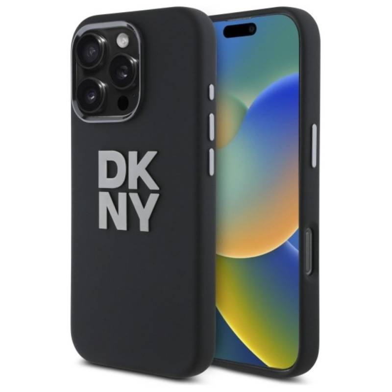 DKNY Handyhülle Case iPhone 16 Pro Max Silikon schwarz Logo glänzend 6,9 Zoll, Kantenschutz von DKNY