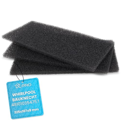 DL-pro 3 x Schaumfilter 225x107x8mm für Whirlpool Bauknecht 481010354757 Sockelfilter Schwammfilter Filter Filterschaum Filterschwamm an Wärmetauscher Trockner Wäschetrockner Waschtrockner von DL-pro