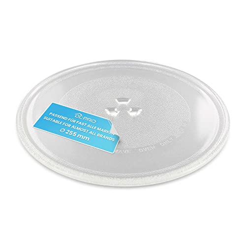 DL-pro Universal Mikrowellenteller 25,5cm Drehteller Drehscheibe Teller Glasteller Glasplatte Glasdrehteller mit 3 Noppen 255mm Rund Ersatz für Microwelle Mikrowelle von DL-pro