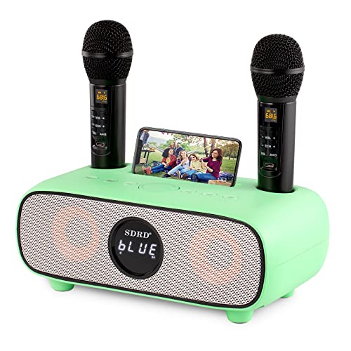 Karaoke Maschine,Bluetooth Karaoke Anlage für Erwachsene und Kinder, Tragbares PA-System mit 2 Mikrofonen,Lautsprecher mit Handyhalter/USB/TF-Karte/AUX-In,für Heimparty,Picknick,Outdoor/Indoor(grün) von DLARA