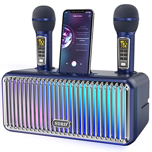 Karaoke-Maschine für Erwachsene und Kinder, tragbare Bluetooth-Lautsprecher mit 2 UHF Wireless Mikrofone Karaoke-Lautsprecher-Pa-System mit LED-Leuchten für Outdoor/Indoor-Blau von DLARA
