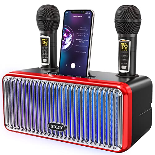 Karaoke-Maschine für Erwachsene und Kinder, tragbare Bluetooth-Lautsprecher mit 2 UHF Wireless Mikrofone Karaoke-Lautsprecher-Pa-System mit LED-Leuchten für Outdoor/Indoor-Schwarz von DLARA