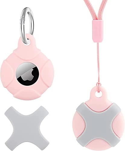 Anhänger Halter für AirTag, Silikon Schutz Hülle für AirTag mit Kinder Waschbar Kratzfest Schlüsselanhänger für Apple Air Tags Tracker,Airtag-Zubehör für Kinder,Schlüssel,Gepäck (Rosa) von DLENP