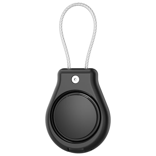 DLENP Anhänger für AirTag，wasserdichte Hülle mit Apple Airtag Schlüsselanhänger Secure Halter mit Kabel, Air Tag Lock Case Schutzhülle Zubehör für Schlüssel, Gepäck, Mehr- Schwarz von DLENP