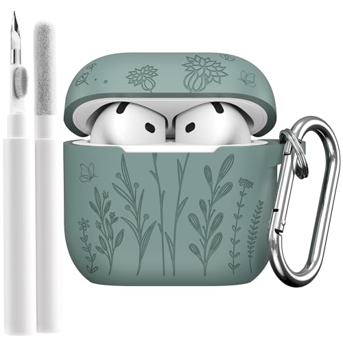 Hülle Kompatibel mit Apple AirPods 4, Silikon Schutzhülle für AirPods 4 Gen (2024), Anti-Kratz Klarsichthülle mit Karabiner,Kopfhörer Zubehör Cases Cover für Studenten, Erwachsene,Dunkelgrün von DLENP