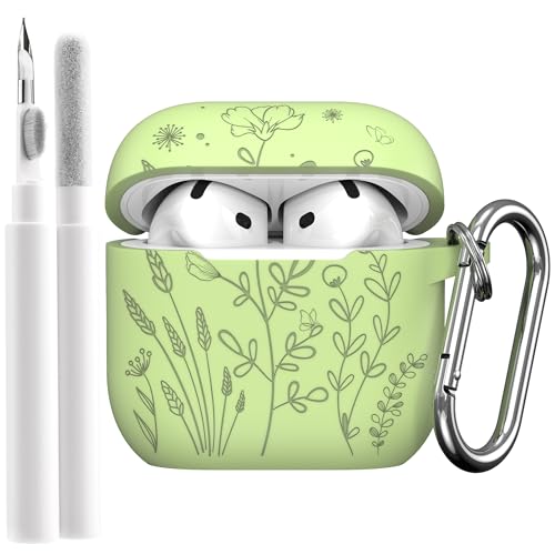 Hülle Kompatibel mit Apple AirPods 4, Silikon Schutzhülle für AirPods 4 Gen (2024), Anti-Kratz Klarsichthülle mit Karabiner,Kopfhörer Zubehör Cases Cover für Studenten, Erwachsene,Hellgrün von DLENP