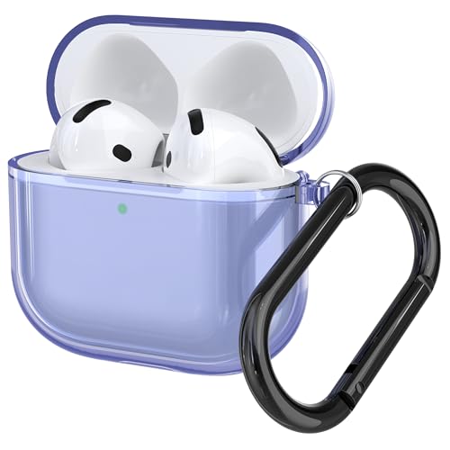 Hülle Kompatibel mit Apple AirPods 4, Transparentes Silikon Schutzhülle für AirPods 4 Gen (2024), Anti-Kratz Klarsichthülle mit Karabiner,Kopfhörer Zubehör Cases Cover für Studenten, Erwachsene,Blau von DLENP