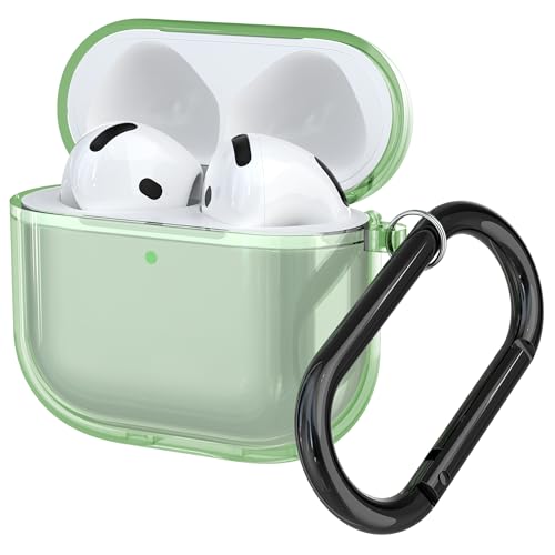 Hülle Kompatibel mit Apple AirPods 4, Transparentes Silikon Schutzhülle für AirPods 4 Gen (2024), Anti-Kratz Klarsichthülle mit Karabiner,Kopfhörer Zubehör Cases Cover für Studenten, Erwachsene,Grüne von DLENP