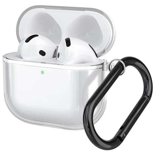 Hülle Kompatibel mit Apple AirPods 4, Transparentes Silikon Schutzhülle für AirPods 4 Gen (2024), Anti-Kratz Klarsichthülle mit Karabiner,Kopfhörer Zubehör Cases Cover für Studenten, Erwachsene von DLENP