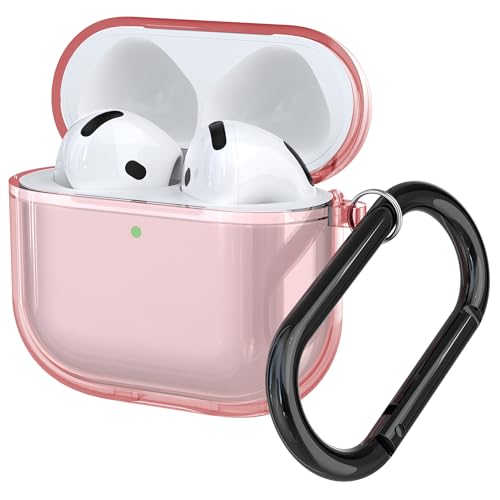 Hülle Kompatibel mit Apple AirPods 4, Transparentes Silikon Schutzhülle für AirPods 4 Gen (2024), Anti-Kratz Klarsichthülle mit Karabiner,Kopfhörer Zubehör Cases Cover für Studenten, Erwachsene,Rosa von DLENP