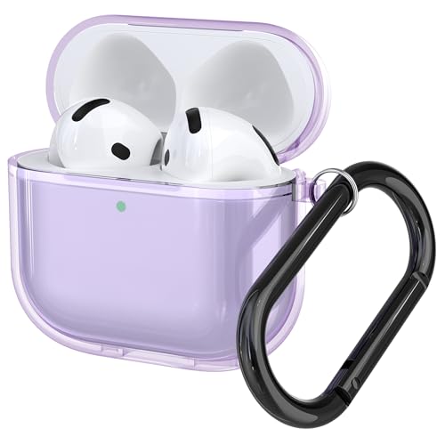 Hülle Kompatibel mit Apple AirPods 4, Transparentes Silikon Schutzhülle für AirPods 4 Gen (2024), Anti-Kratz Klarsichthülle mit Karabiner,Kopfhörer Zubehör Cases Cover für Studenten Erwachsene,Violett von DLENP
