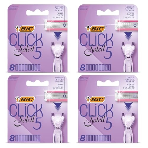 BIC Click 5 Soleil Sensitive Rasierer Nachfüller Aloe Vera Rasierklingen Feuchtigkeitsspendende Gleitstreifen Rasierköpfe 8 Stück Rasierer für Frauen Nachfüllung Glatte & Komfortable Rasur Erlebnis (4 von DLM Direct