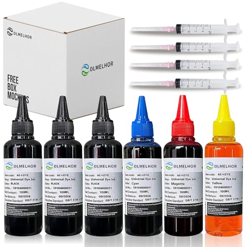 Universal Dye Refill Tinte Kits Anzug für EPN Canon HP Brother Lexmark Samsung Dell Kodak Tintenstrahldrucker Kompatibele Patronen Nachfüllbare Patrone CISS CIS System,6 Farbset,600ml(3BK,C,M,Y) von DLMELHOR