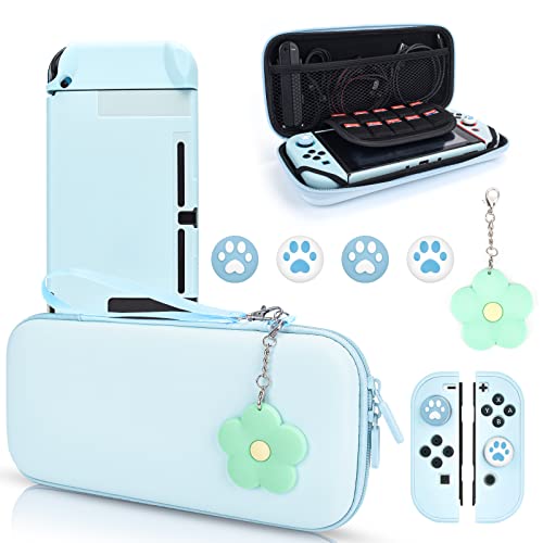 DLseego Blue Switch Case Set Tragetasche mit 10 Steckplätzen, Babyblau, schützende Hartschale mit 4 niedlichen Katzenpfoten-Daumengriffkappen und 1 grüne Blütenblütenkette für Switch 2017 Version DLseego Blue Switch Case Set Tragetasche mit 10 Steckplätzen, Babyblau, schützende Hartschale mit 4 niedlichen Katzenpfoten-Daumengriffkappen und 1 grüne Blütenblütenkette für Switch 2017 Version von DLseego