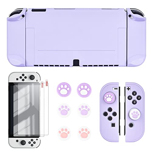 DLseego Case für Nintendo Switch OLED Modell, Hard Protective Cover Shell mit Shock-Absorption und Anti-Scratch Design, 2 Displayschutzfolie und 6Pcs Daumenkappen für Switch OLED Konsole 2021- Lila von DLseego