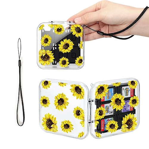 DLseego Game Card Aufbewahrungsbox für Switch Game Card,Transparente Switch Spiel Aufbewahrungsbox mit 12 Spielefächern und 2 SD-Kartenfächern,Mit Handschlaufe,Sonnenblume von DLseego