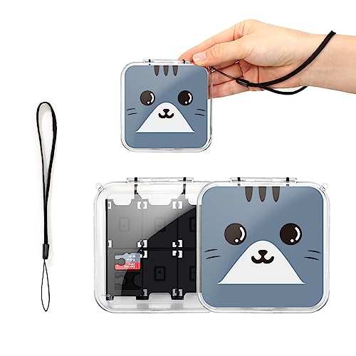 DLseego Game Card Aufbewahrungsbox für Switch Game Card,Transparente interne Vision für Spielkarten mit 12 Spielefächern und 2 SD-Kartenfächern,Mit Handschlaufe-Katzenkopf von DLseego