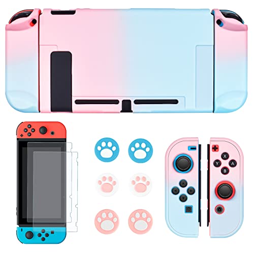 DLseego Hülle Kompatibel mit Switch, Hard Tasche Anti-Scratch Stoßfest Full Set Schutz Schutzhülle mit HD Klar Schutzfolie und Silikon Joystick Kappen Zubehör für Switch,Rosa-Blau-Verlauf von DLseego