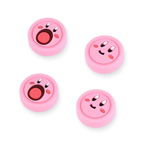 DLseego Joystick Kappen Kompatibel mit Switch/Switch Lite/Switch OLED Joy Con Grip,Niedliche Silikon Analog Stick Cap, Schutzhülle Cartoon Button Cap,4PCS,Lächelnder rosa Ball von DLseego