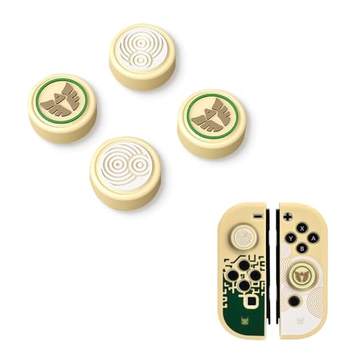 DLseego Joystick Kappen für Switch/Switch Lite/Switch OLED,Multi-Coloured Zelda Theme Switch Knöpfe Thumb Grips Caps,Silikon Switch Daumenkappen,4PCS Daumengriffkappen-Gelbe Flügel + Wirbel von DLseego