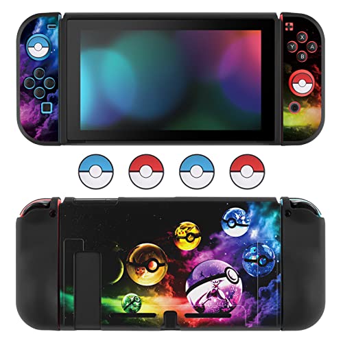 DLseego Schutzhülle Kompatibel mit Switch, Dockbare weiche TPU-Abdeckung mit 4 Daumengriffkappen, Kratzfeste Stoßdämpfung Zubehör für Switch Konsole&Joycons Controller,Elfenball von DLseego