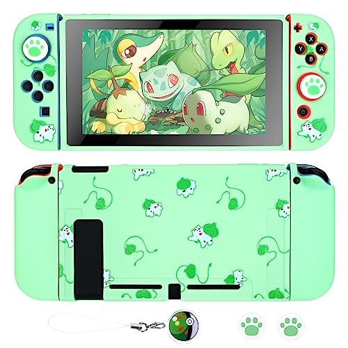 DLseego Schutzhülle Kompatibel mit Switch Modell,Weich Touch Schlank Abdeckung Schale mit 2PCS Daumengriffkappen und Elfenkugeln Charme,Stoßdämpfend und Kratzfest,Grüner Frosch von DLseego