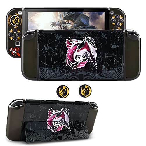 DLseego Schutzhülle Kompatibel mit Switch OLED, Andockbare, Durchsichtige PC-Abdeckung und Joy-Con TPU-Hülle mit 2 Silikon-Joystick-Kappe,Monsterjäger DLseego Schutzhülle Kompatibel mit Switch OLED, Andockbare, Durchsichtige PC-Abdeckung und Joy-Con TPU-Hülle mit 2 Silikon-Joystick-Kappe,Monsterjäger von DLseego