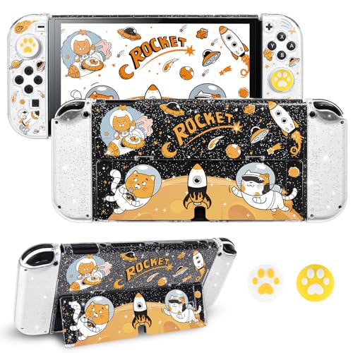 DLseego Schutzhülle Kompatibel mit Switch OLED, Andockbare, Durchsichtige PC-Abdeckung und Joy-Con TPU-Hülle mit 2 Silikon-Joystick-Kappe,Weltraum-Katzen DLseego Schutzhülle Kompatibel mit Switch OLED, Andockbare, Durchsichtige PC-Abdeckung und Joy-Con TPU-Hülle mit 2 Silikon-Joystick-Kappe,Weltraum-Katzen von DLseego