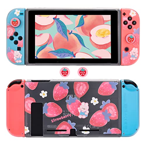 DLseego Schutzhülle für Switch, Weiche TPU Transparent Hülle, Stoßfest und Fingerabdruck-Resistent, Andockbare Erdbeere Switch Case-Rot von DLseego